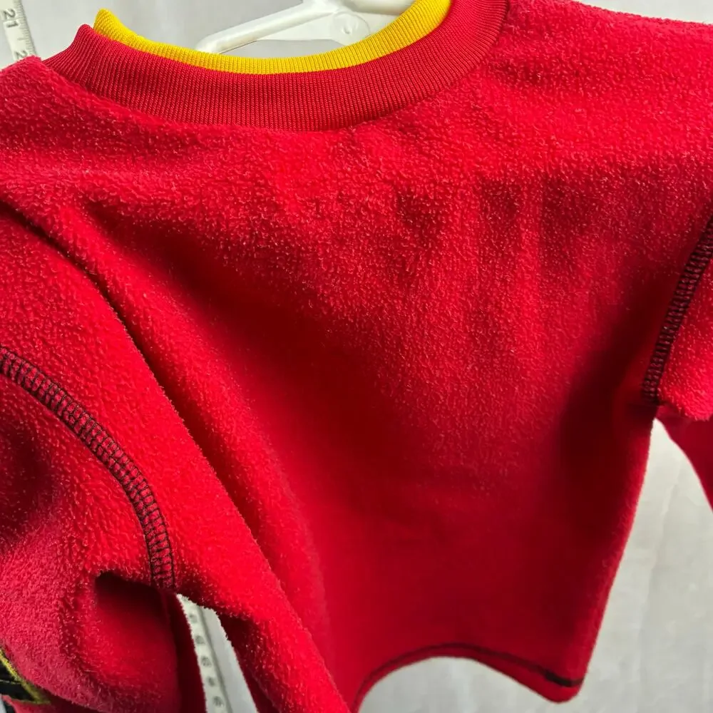 Vintage Boys 4T Fleece Construction Crew Truck Sweater Light Wear&Small Hole Red
